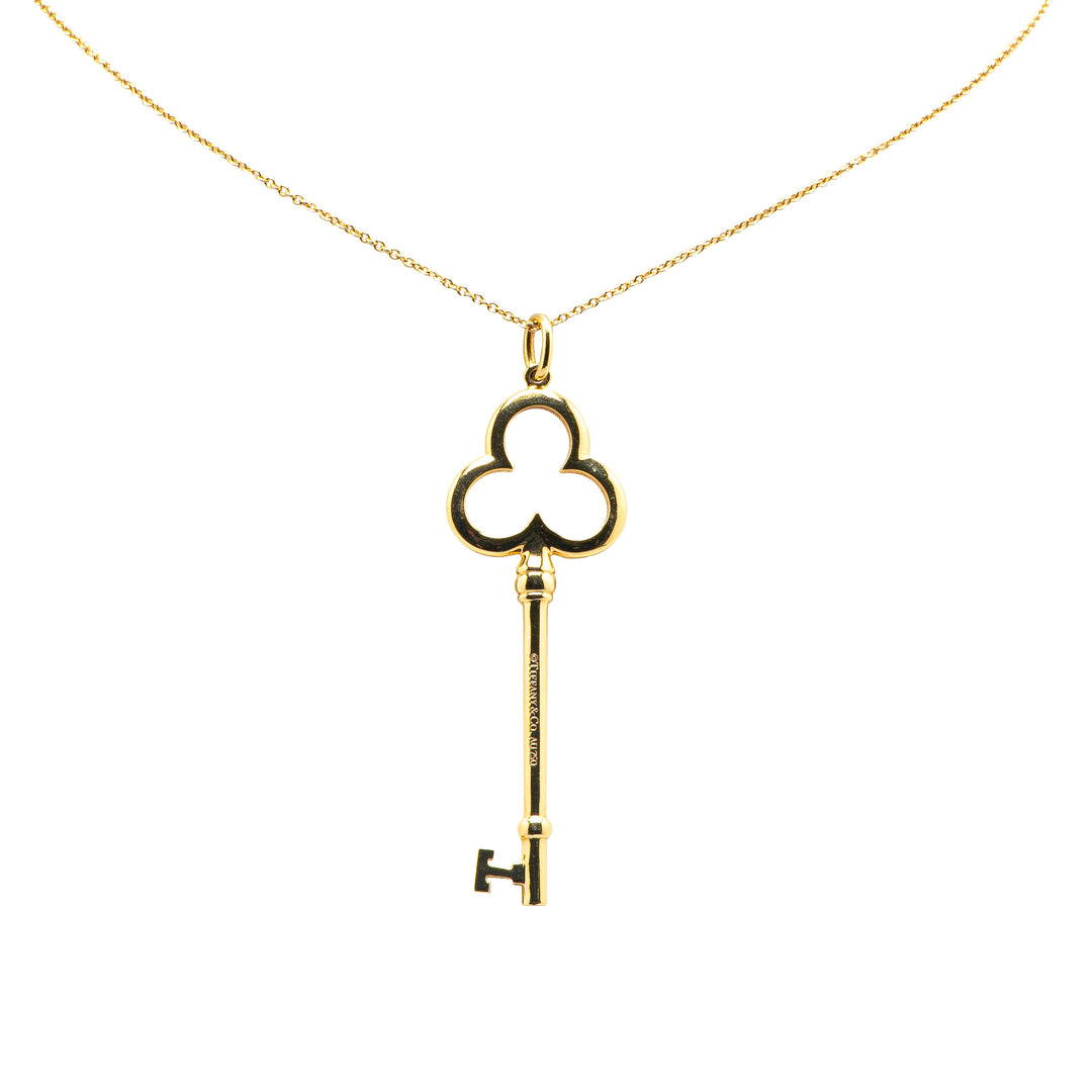 18K Yellow Gold Trefoil Open Key Pendant Necklace Gold - Gaby Paris