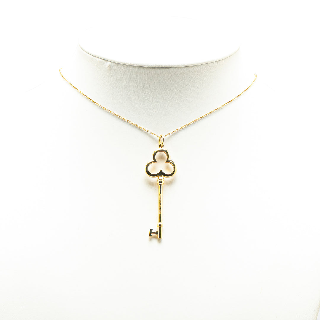 18K Yellow Gold Trefoil Open Key Pendant Necklace Gold - Gaby Paris