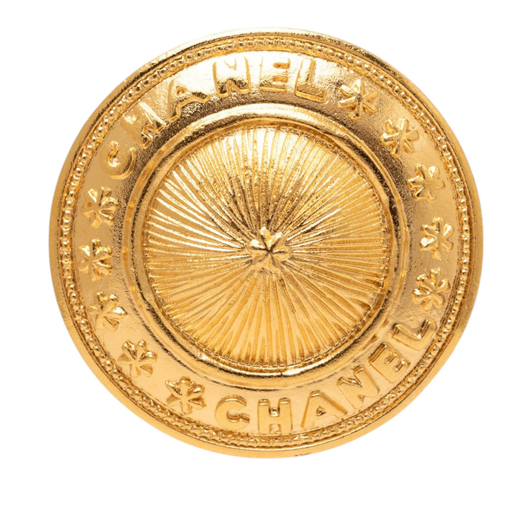 Chanel CC plaqué Sunburst Medallion Broche