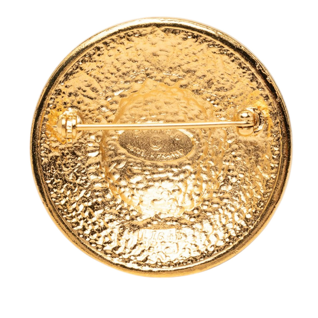 Chanel CC plaqué Sunburst Medallion Broche