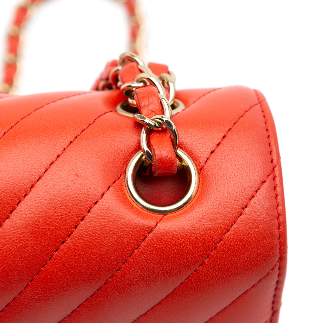 Chanel Small Classic Chevron Cuir d’agneau Double rabat Orange