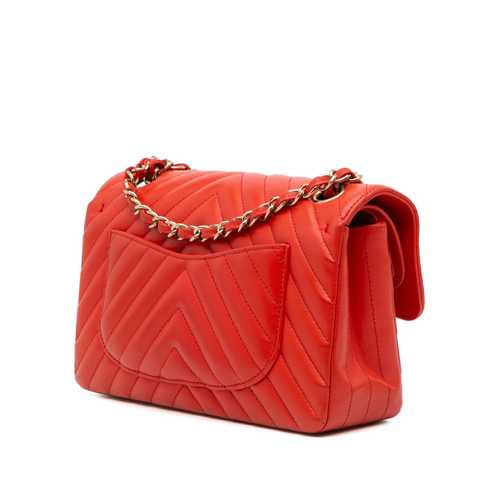 Chanel Small Classic Chevron Cuir d’agneau Double rabat Orange