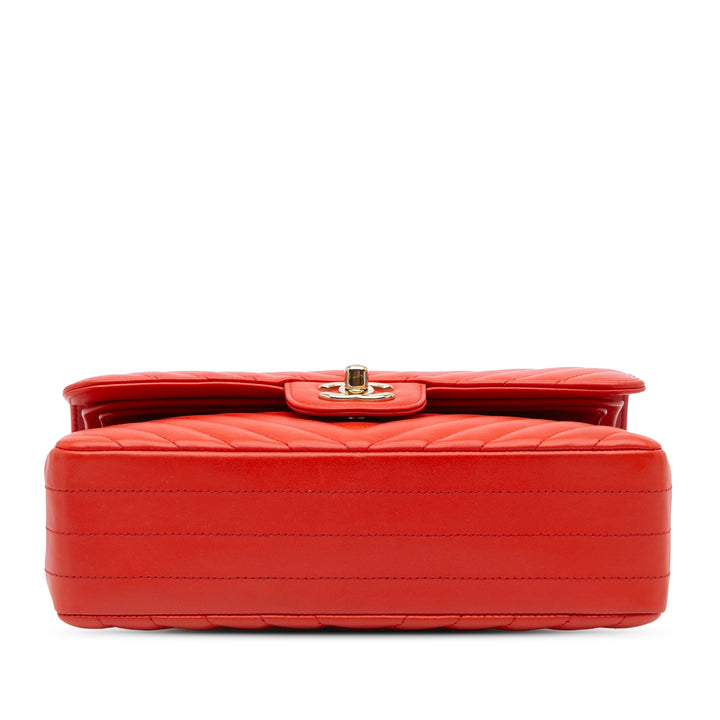 Chanel Small Classic Chevron Cuir d’agneau Double rabat Orange
