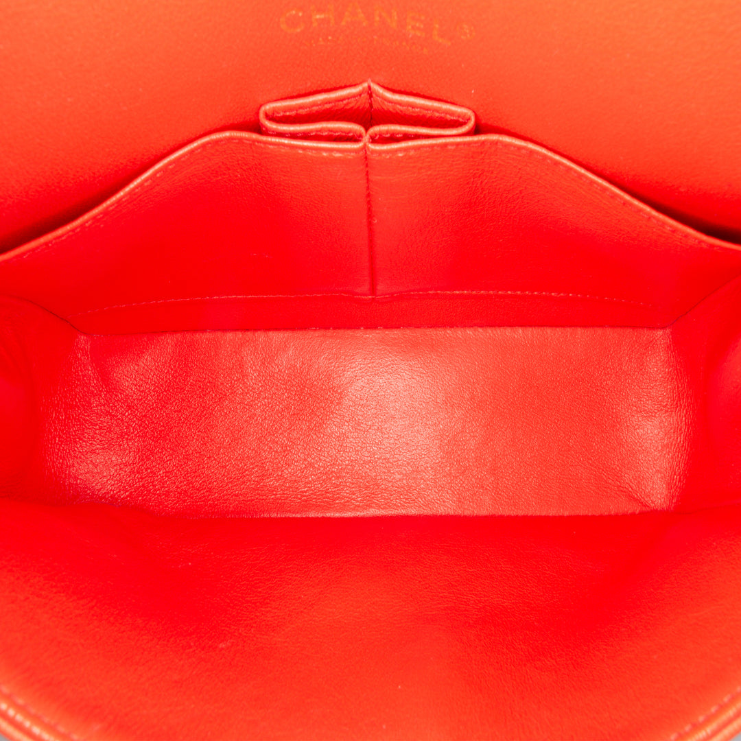 Chanel Small Classic Chevron Cuir d’agneau Double rabat Orange