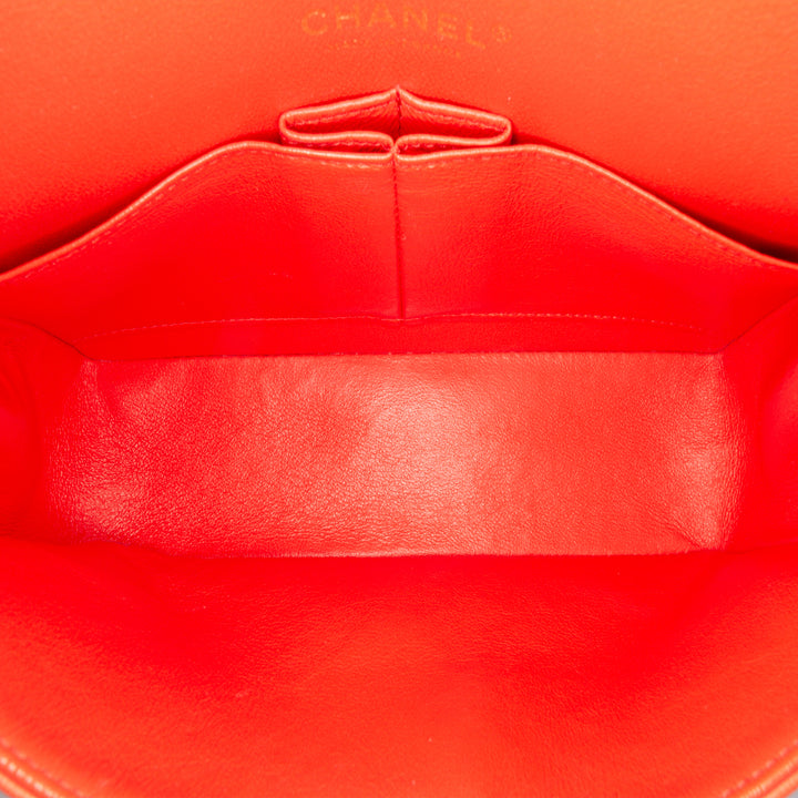 Chanel Small Classic Chevron Cuir d’agneau Double rabat Orange