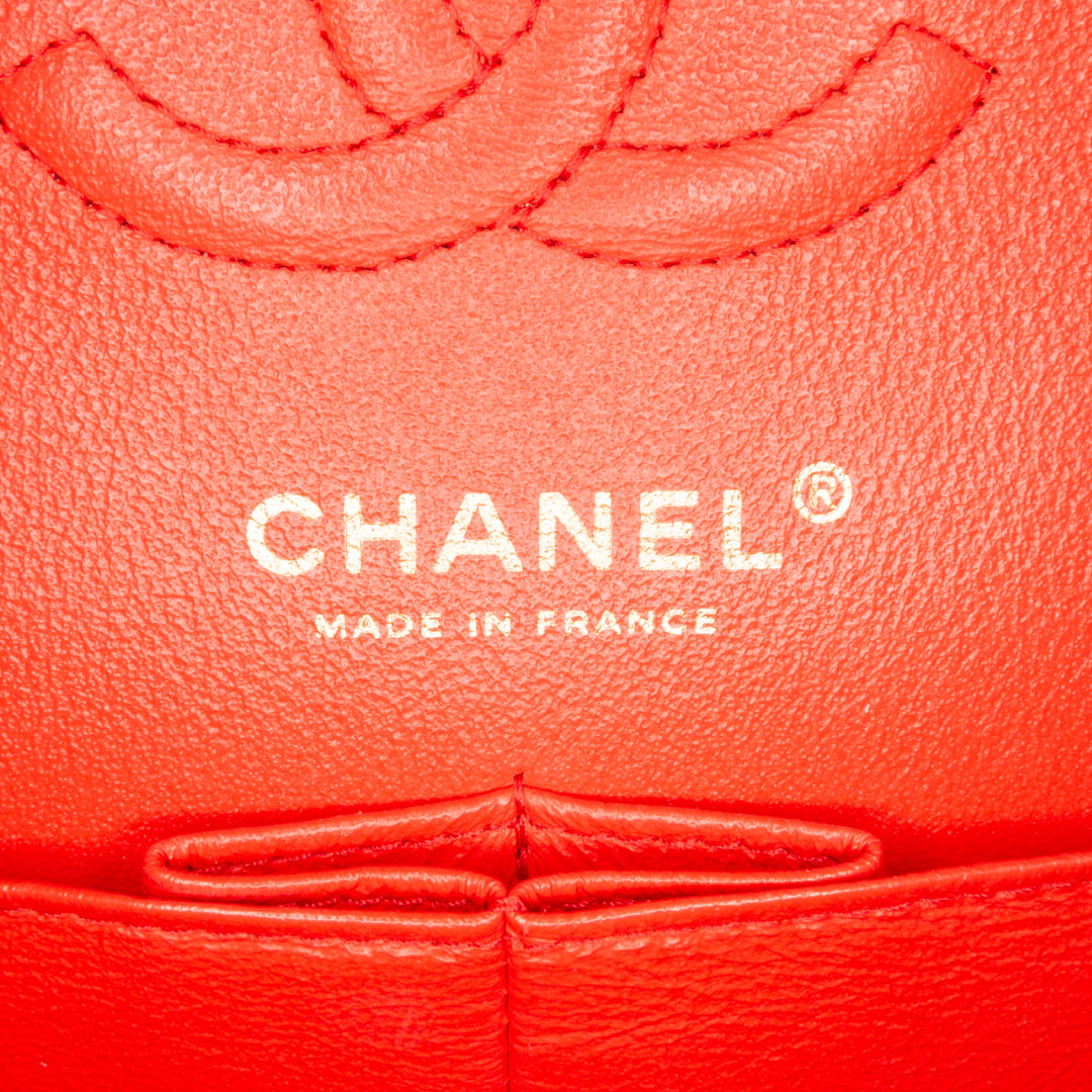 Chanel Small Classic Chevron Cuir d’agneau Double rabat Orange