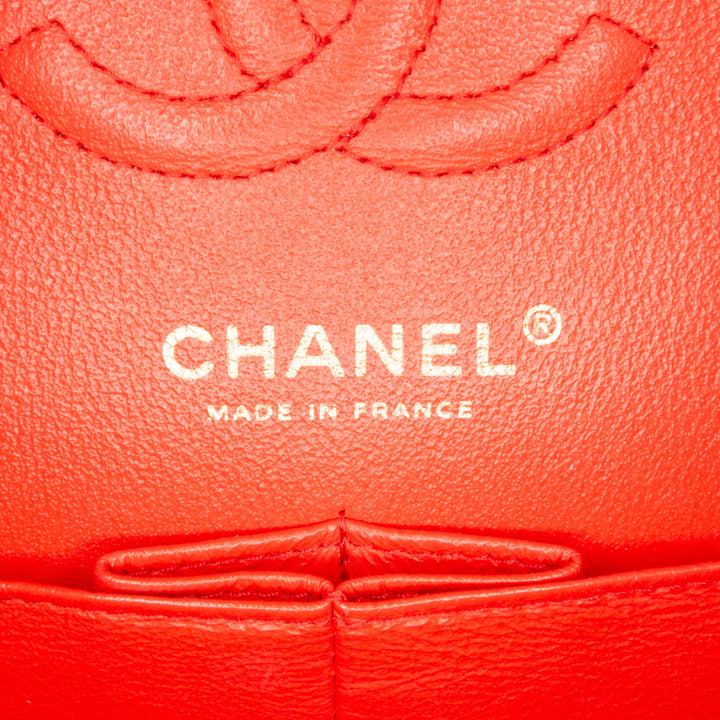 Chanel Small Classic Chevron Cuir d’agneau Double rabat Orange
