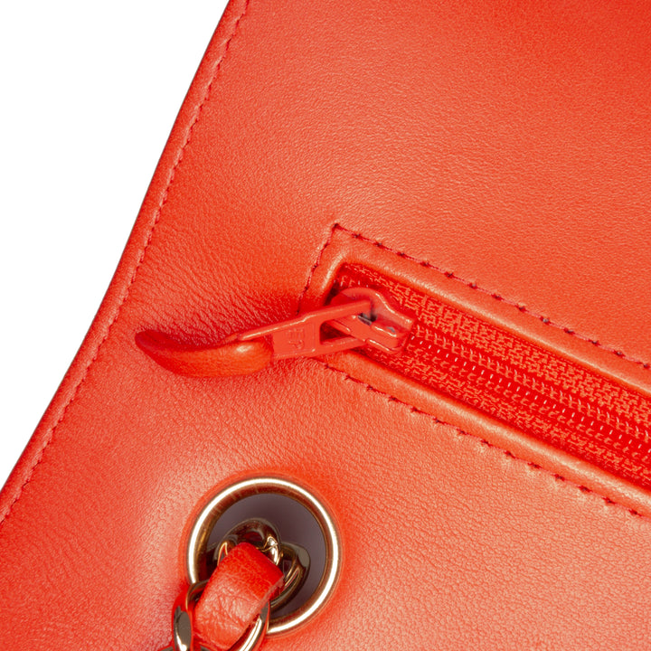 Chanel Small Classic Chevron Cuir d’agneau Double rabat Orange