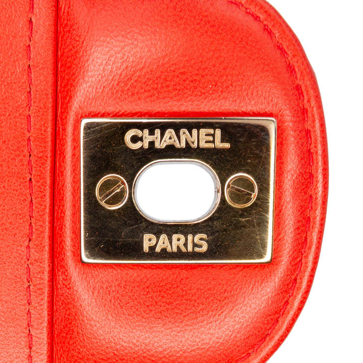 Chanel Small Classic Chevron Cuir d’agneau Double rabat Orange
