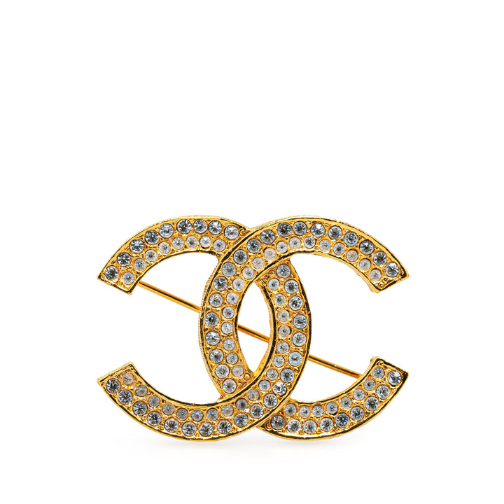 Gold Plated Rhinestone Coco Mark Brooch Gold - Gaby Paris