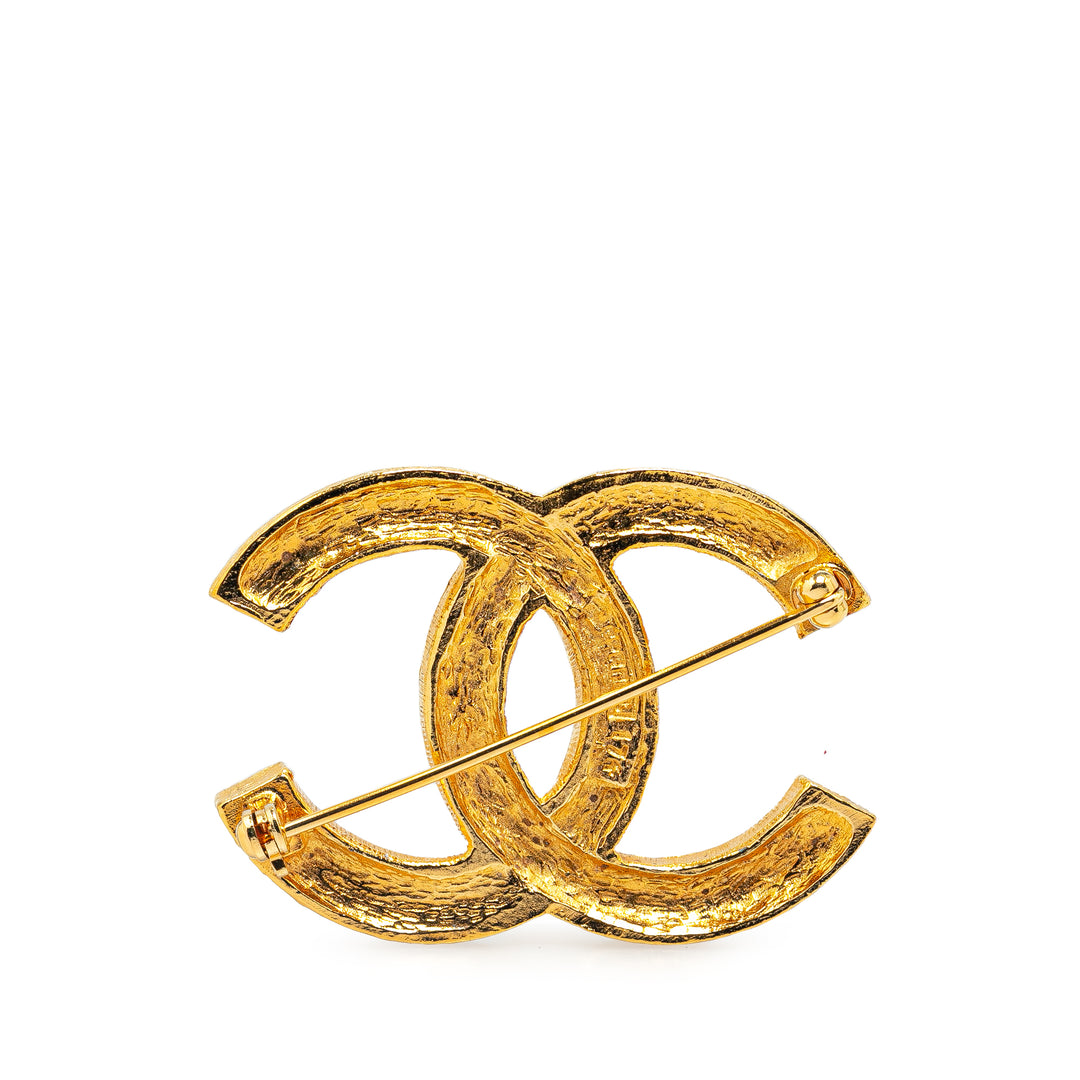 Gold Plated Rhinestone Coco Mark Brooch Gold - Gaby Paris