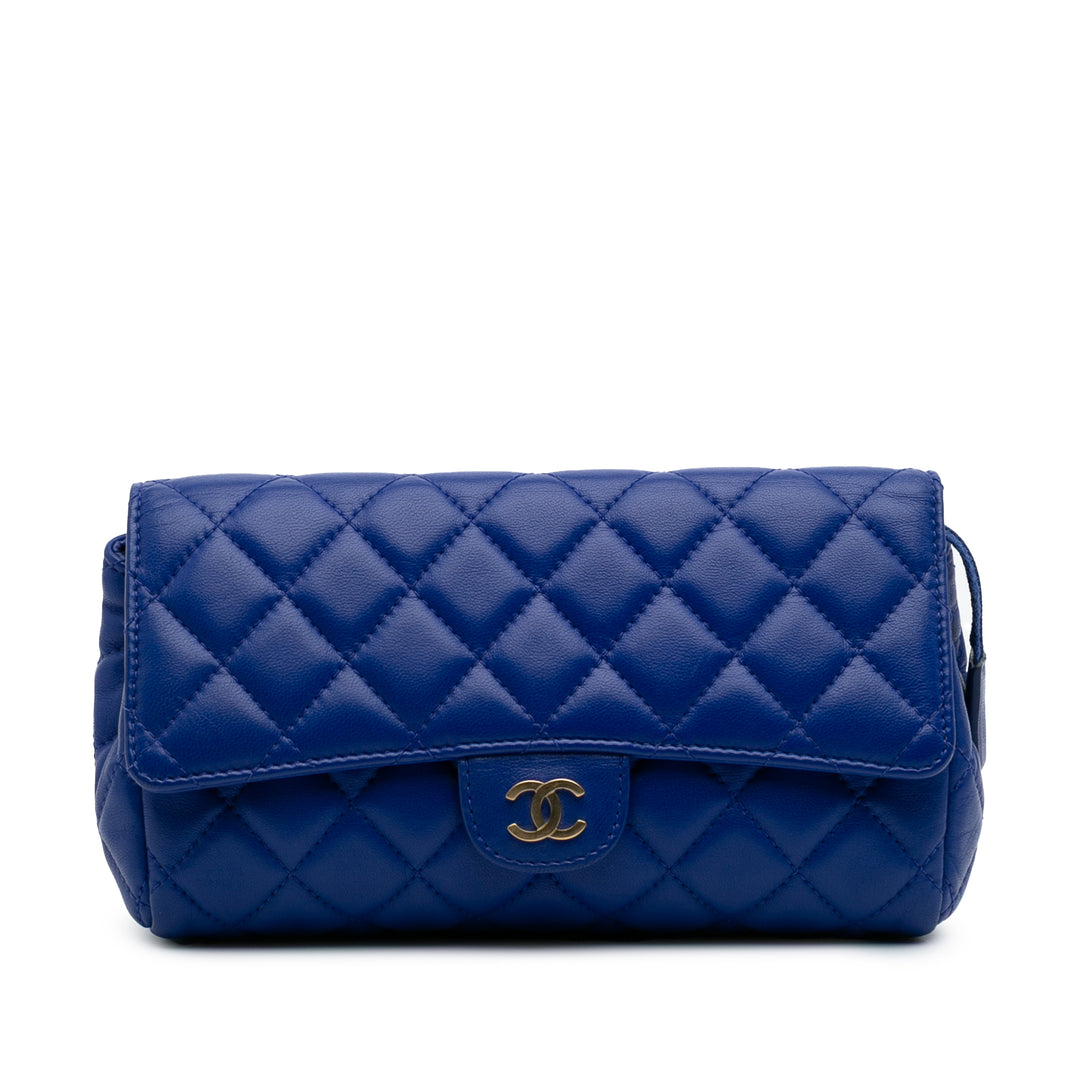 CC Quilted Lambskin Zip Vanity Flap Blue - Gaby Paris