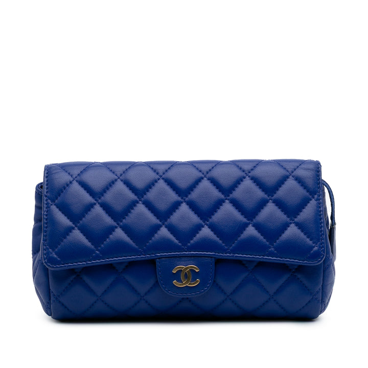 CC Quilted Lambskin Zip Vanity Flap Blue - Gaby Paris