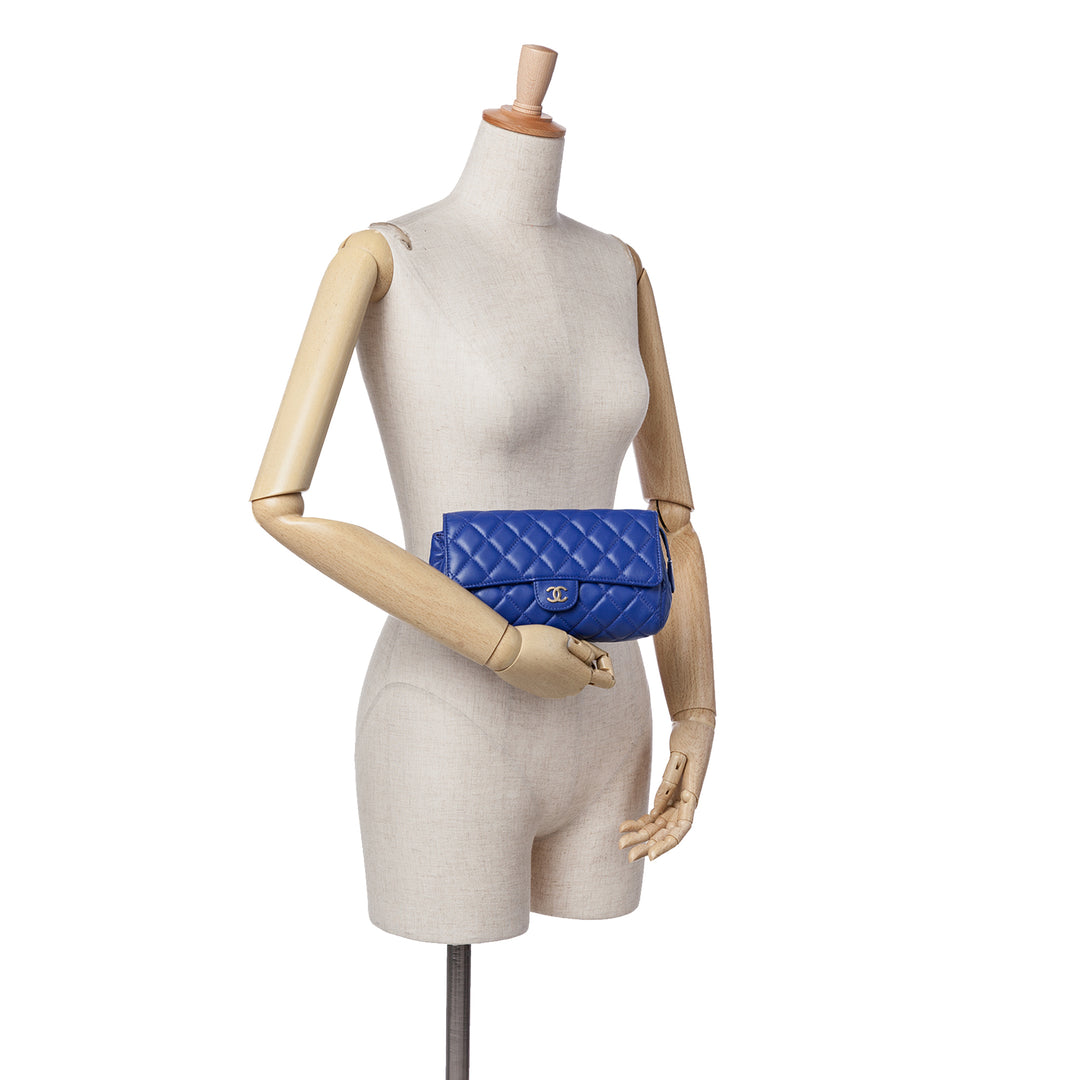 CC Quilted Lambskin Zip Vanity Flap Blue - Gaby Paris