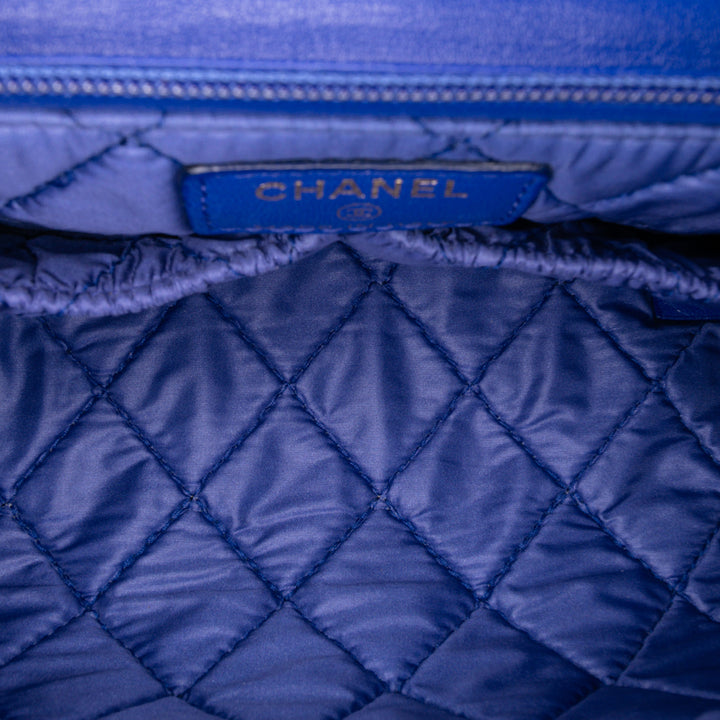 CC Quilted Lambskin Zip Vanity Flap Blue - Gaby Paris
