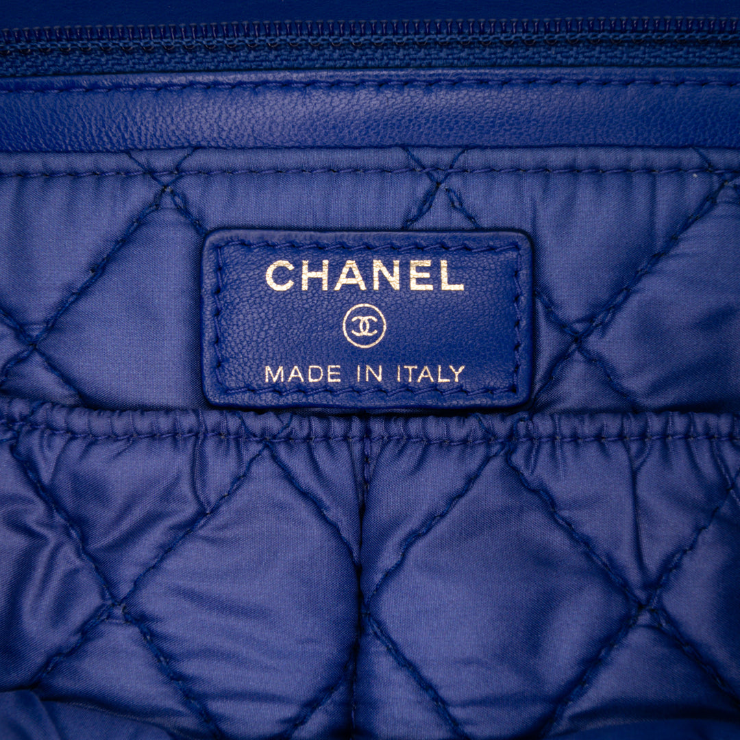 CC Quilted Lambskin Zip Vanity Flap Blue - Gaby Paris