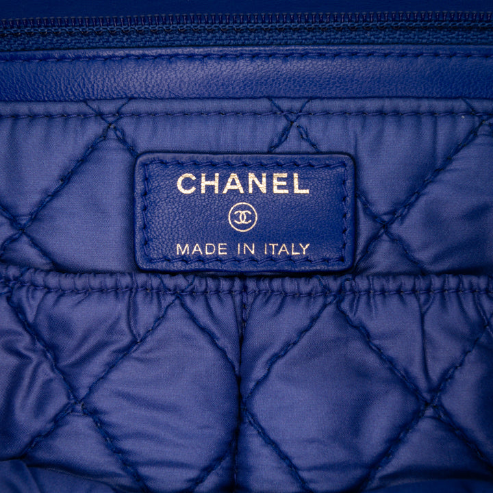 CC Quilted Lambskin Zip Vanity Flap Blue - Gaby Paris