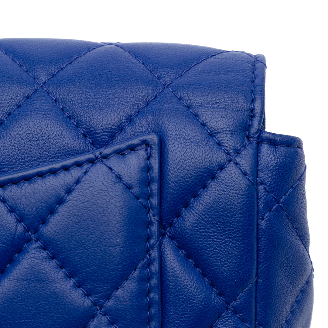 CC Quilted Lambskin Zip Vanity Flap Blue - Gaby Paris