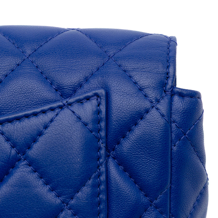 CC Quilted Lambskin Zip Vanity Flap Blue - Gaby Paris