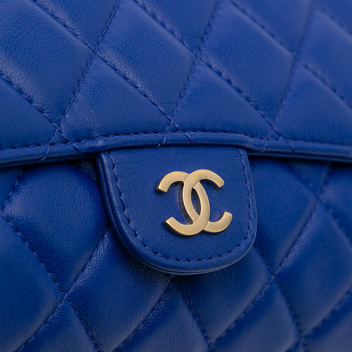 CC Quilted Lambskin Zip Vanity Flap Blue - Gaby Paris