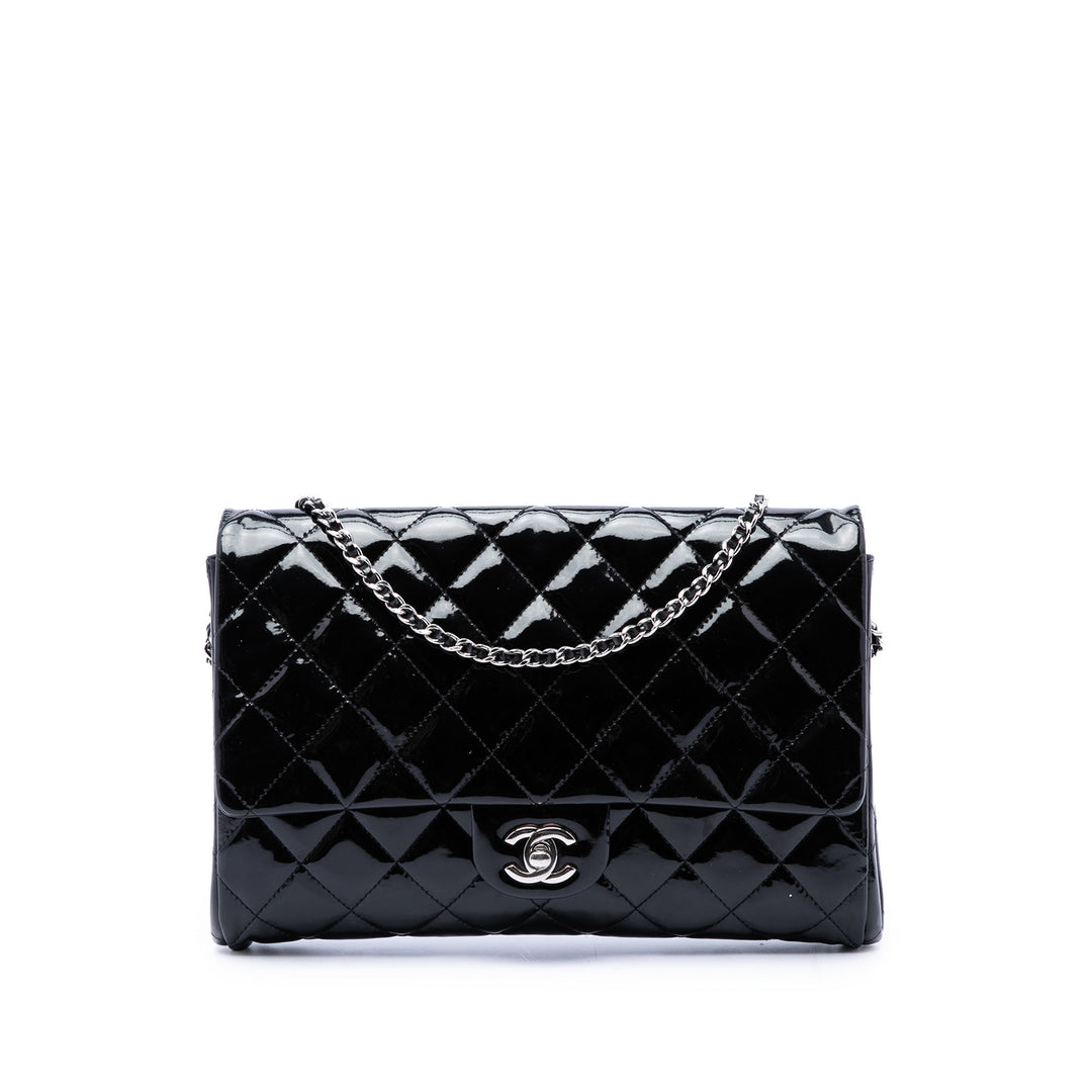 CC Matelassé à rabat Pochette avec chaîne Noir
