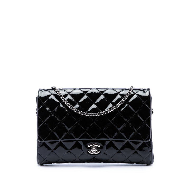 CC Matelassé à rabat Pochette avec chaîne Noir