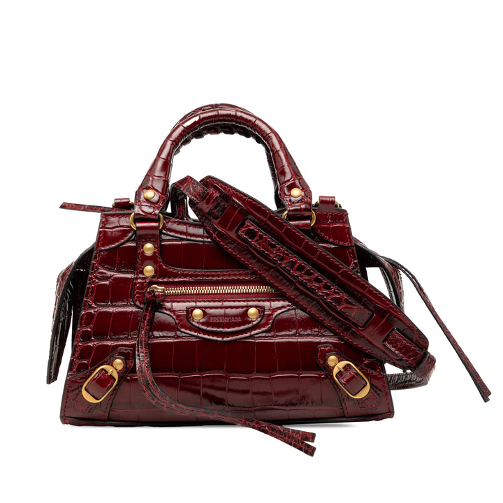 Balenciaga Mini Croc embossé Cuir de veau Motocross Neo Classic City Sac