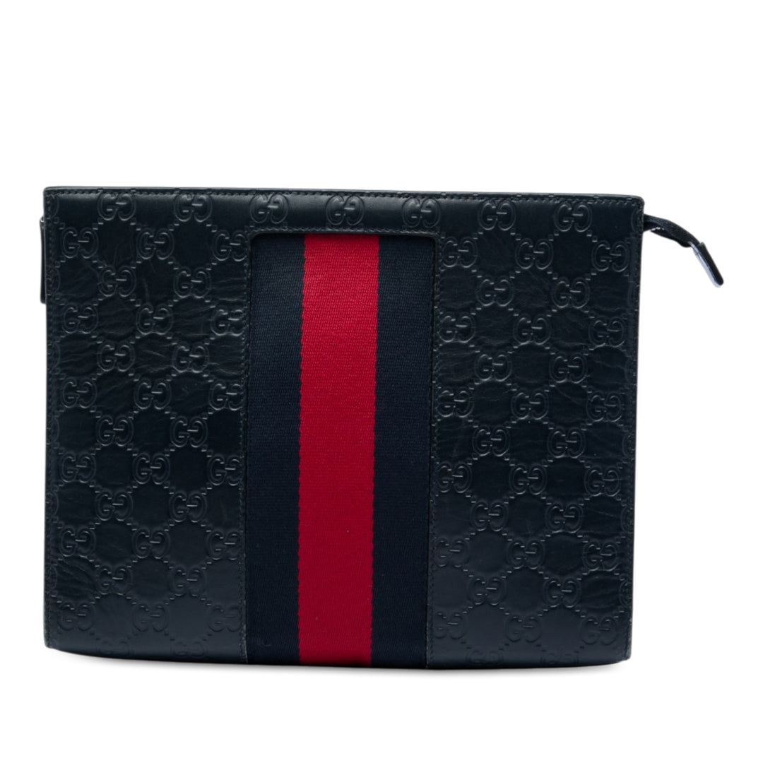 Gucci Pochette Guccissima Web Bleu – vue principale – GABY PARIS