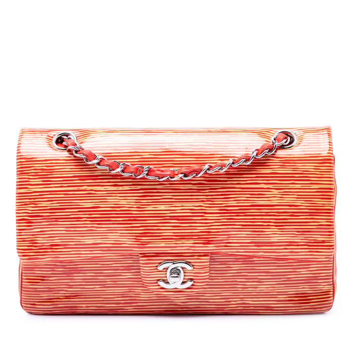 Chanel Classic Rayé Double rabat Moyen Cuir