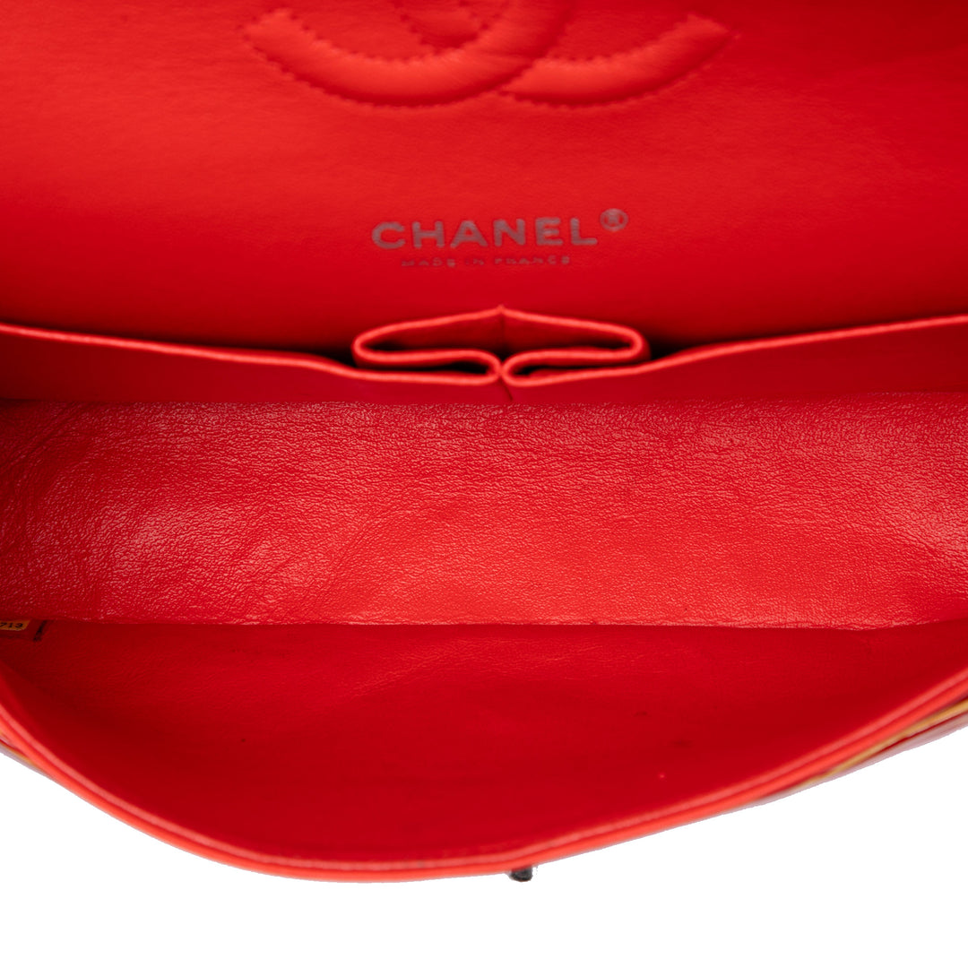 Chanel Classic Rayé Double rabat Moyen Cuir