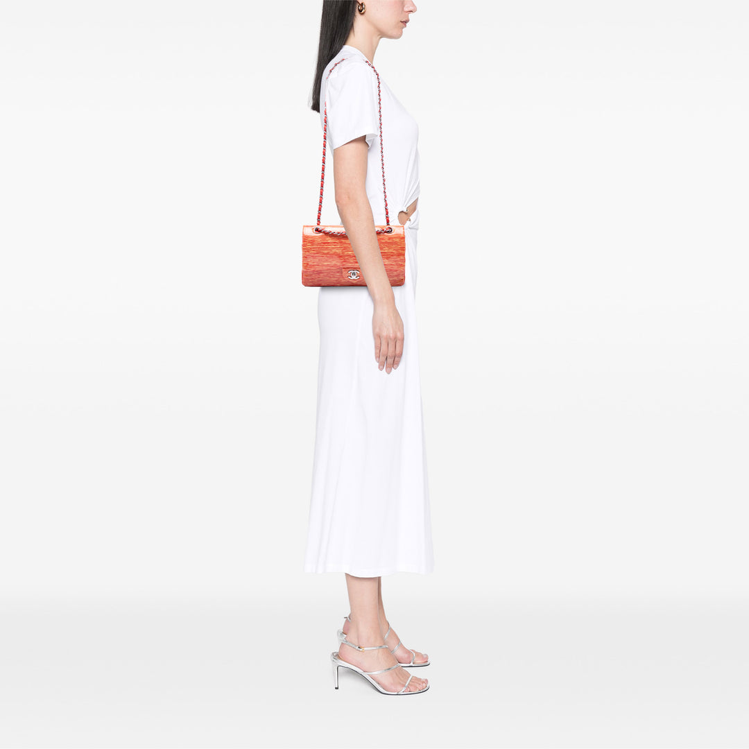 Chanel Classic Rayé Double rabat Moyen Cuir