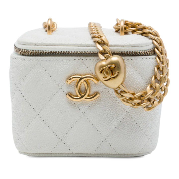 Matelassé CC Sweetheart Vanity avec chaîne Mini Cuir caviar Blanc