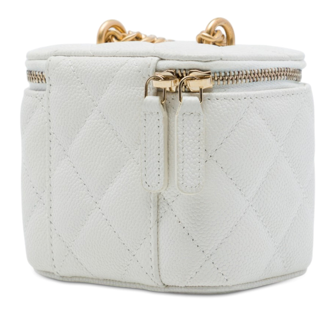 Matelassé CC Sweetheart Vanity avec chaîne Mini Cuir caviar Blanc