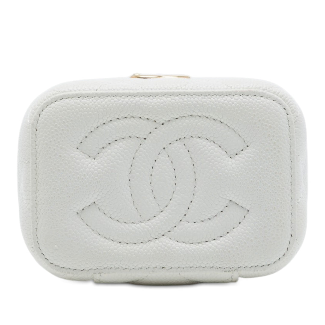 Matelassé CC Sweetheart Vanity avec chaîne Mini Cuir caviar Blanc