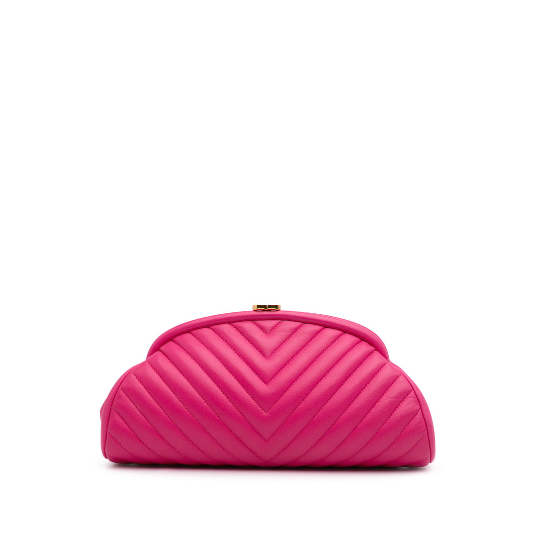 Chevron Lambskin Clutch Pink - Gaby Paris