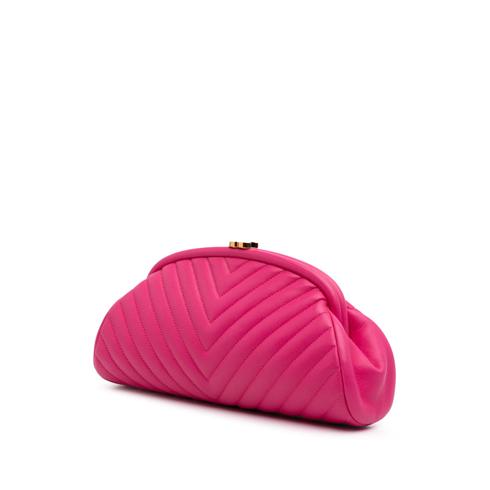 Chevron Lambskin Clutch Pink - Gaby Paris
