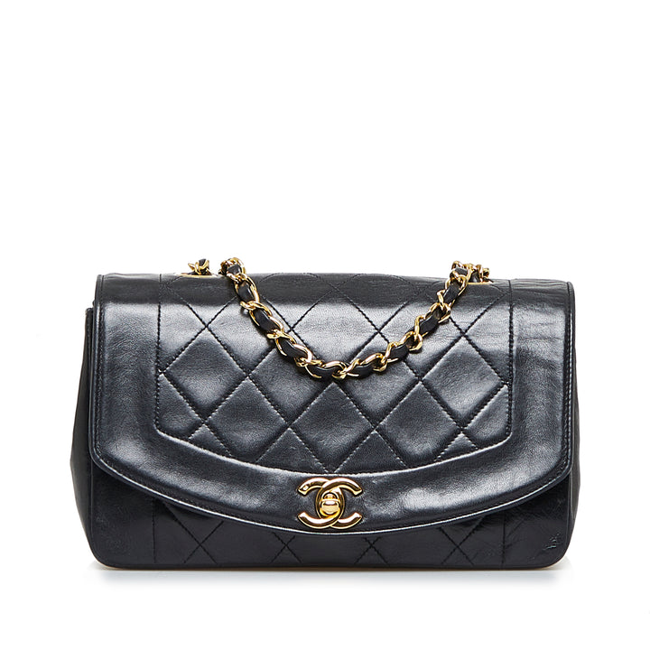 Medium Lambskin Diana Flap Black - Gaby Paris