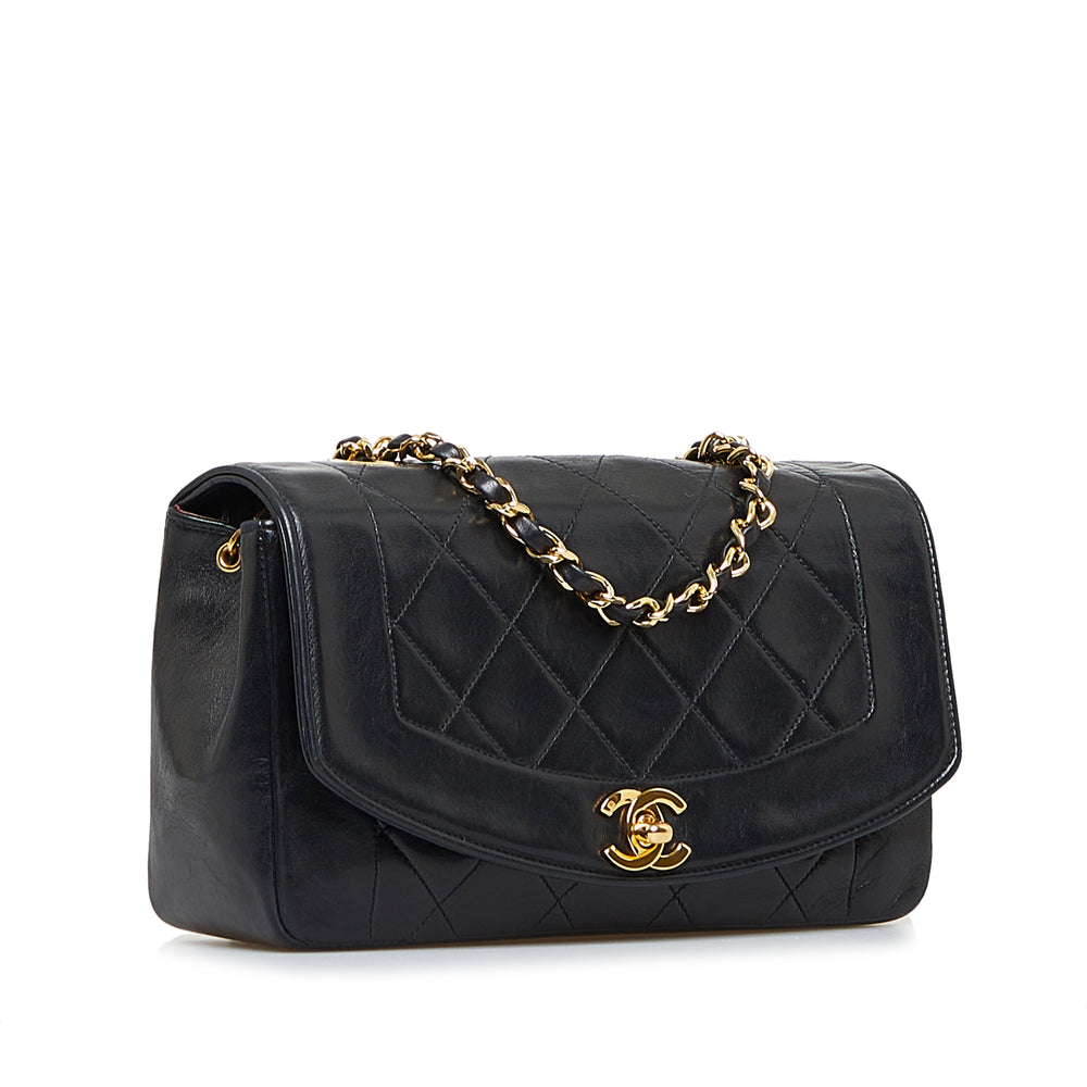 Medium Lambskin Diana Flap Black - Gaby Paris