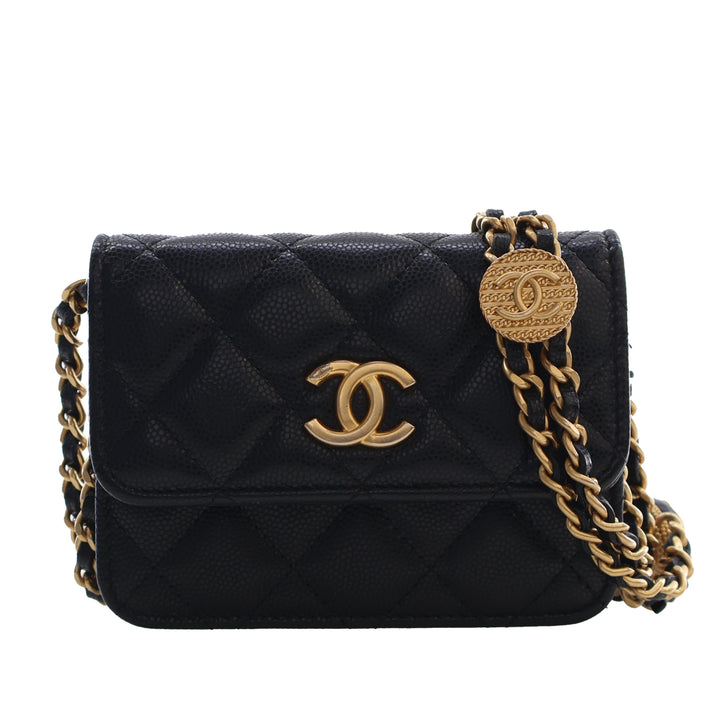 Chanel Matelassé Caviar Twist Your Buttons Coin Purse avec chaîne