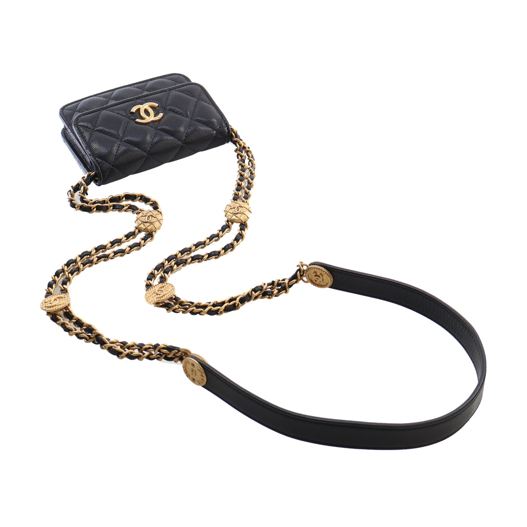 Chanel Matelassé Caviar Twist Your Buttons Coin Purse avec chaîne