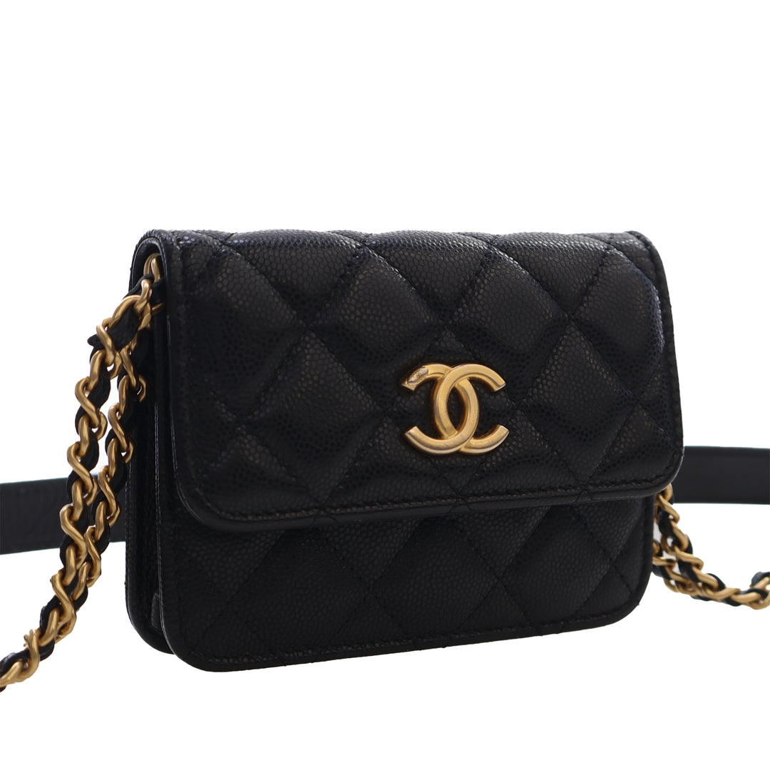 Chanel Matelassé Caviar Twist Your Buttons Coin Purse avec chaîne