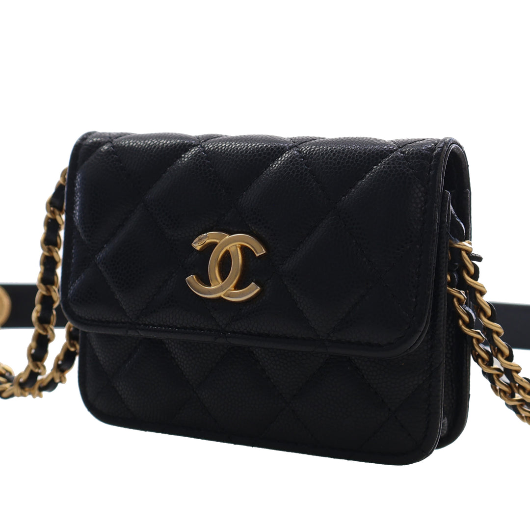 Chanel Matelassé Caviar Twist Your Buttons Coin Purse avec chaîne