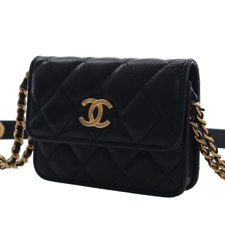 Chanel Matelassé Caviar Twist Your Buttons Coin Purse avec chaîne