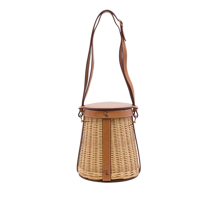 Hermès Sac seau Barenia Farming Picnic Osier Marron – vue principale – GABY PARIS
