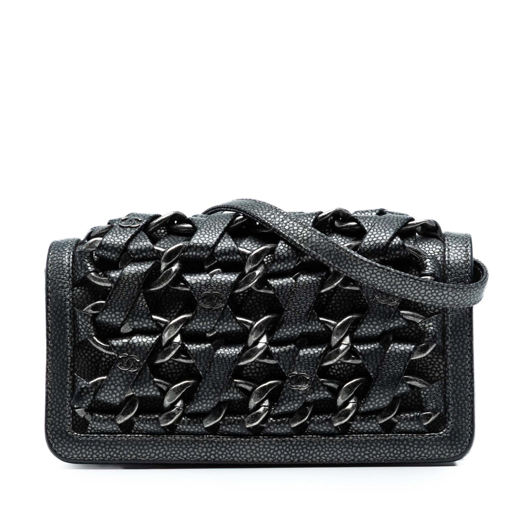 Chanel CC Metallic Caviar Interlaced Chain Pochette on Strap