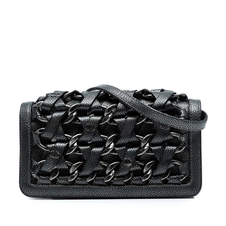 Chanel CC Metallic Caviar Interlaced Chain Pochette on Strap