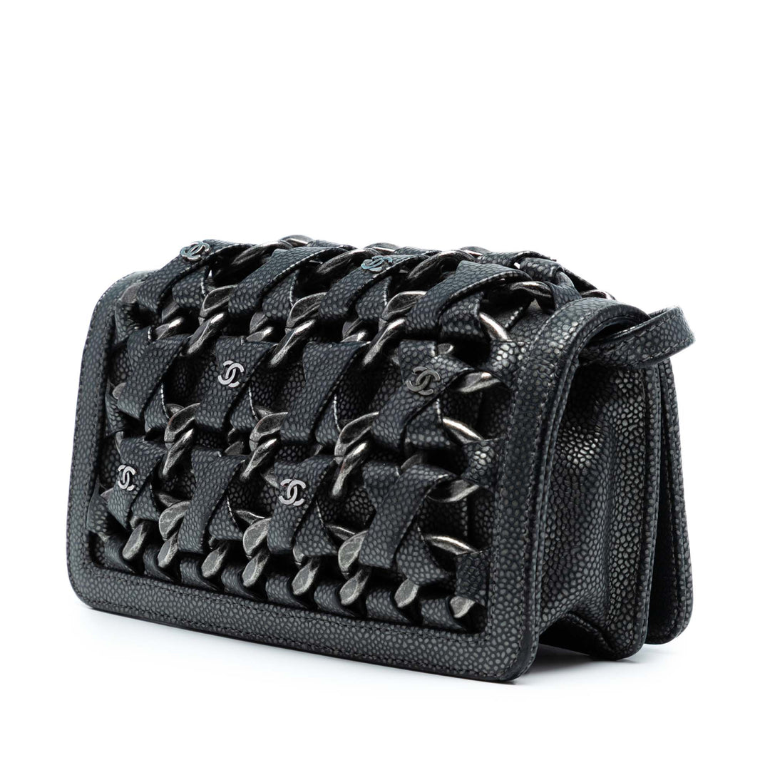 Chanel CC Metallic Caviar Interlaced Chain Pochette on Strap