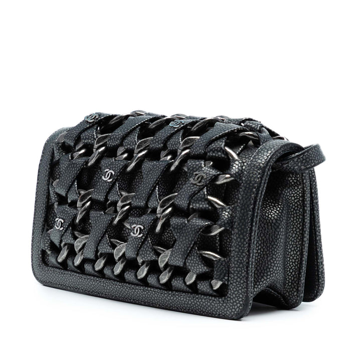 Chanel CC Metallic Caviar Interlaced Chain Pochette on Strap