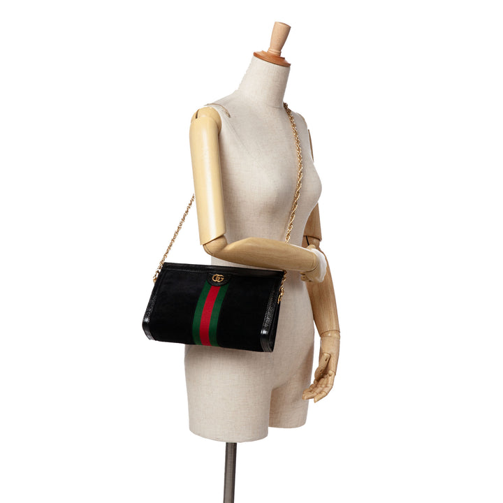 Small Suede Ophidia Chain Crossbody Black - Gaby Paris