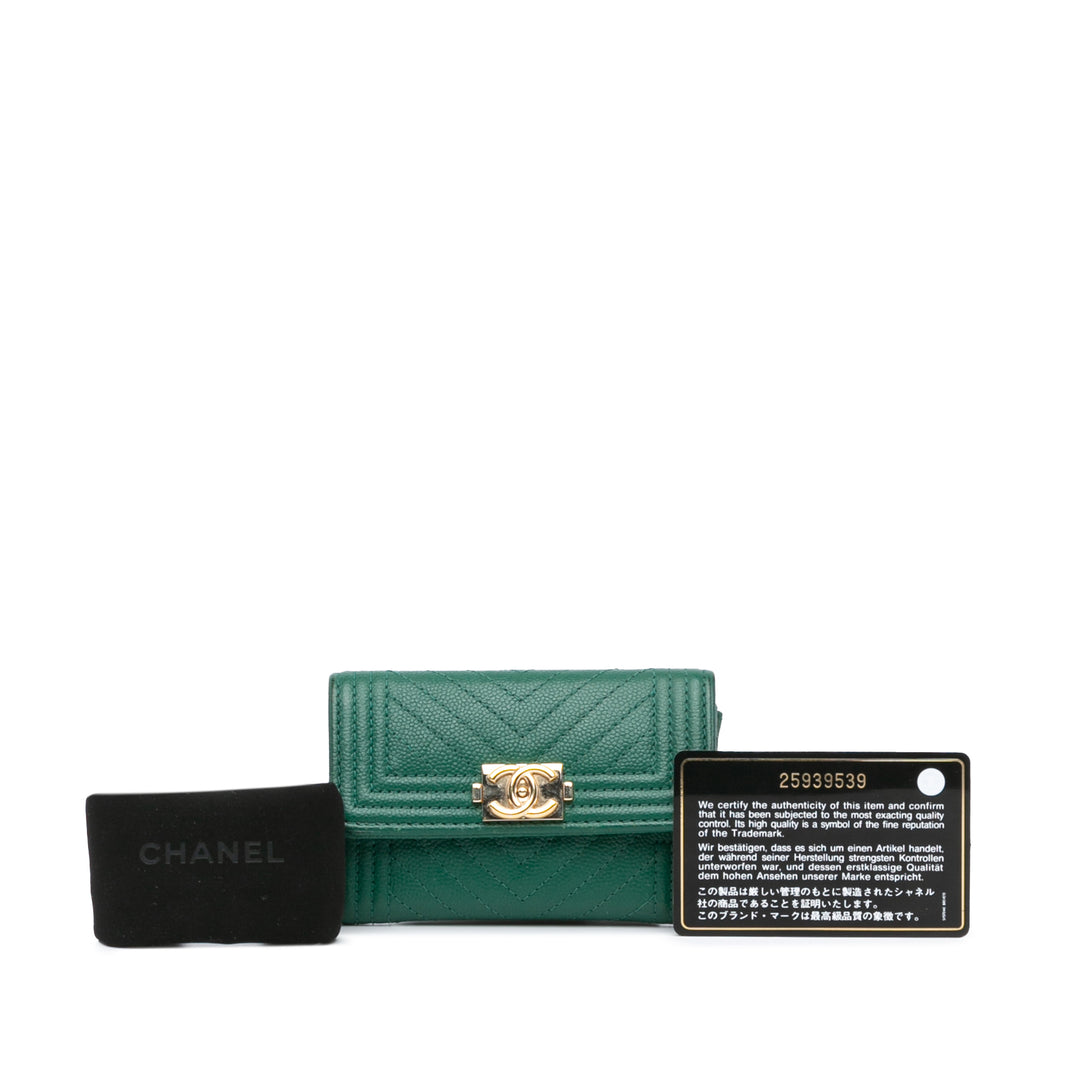 Chevron Caviar Boy Card Holder Green - Gaby Paris